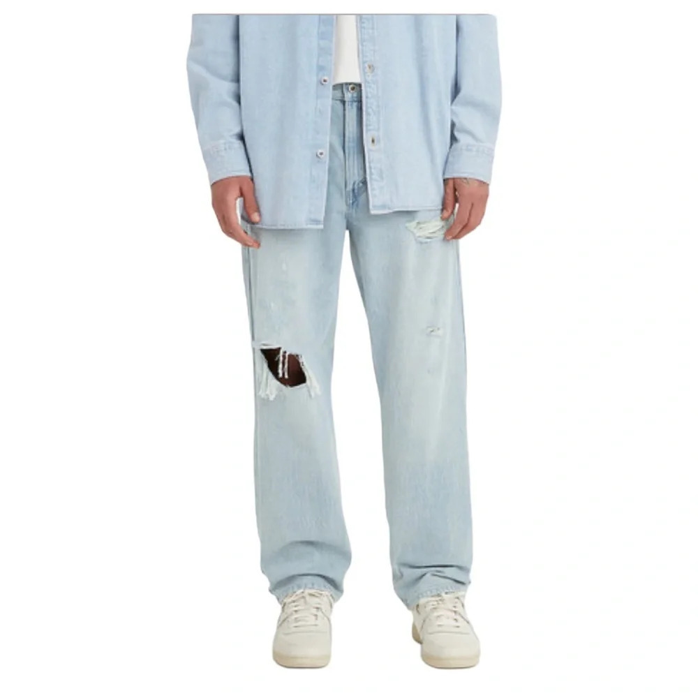 Levi's Silvertab Torn Distressed Mens Loose Fit 100% Cotton Light Blue Jeans Y2K